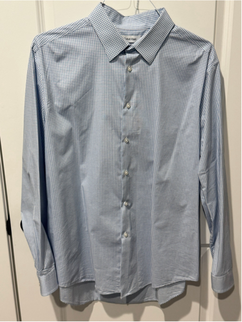 Men's Calvin Klein Dress Shirt XL Blue White Check Steel+ Slim Fit Stretch